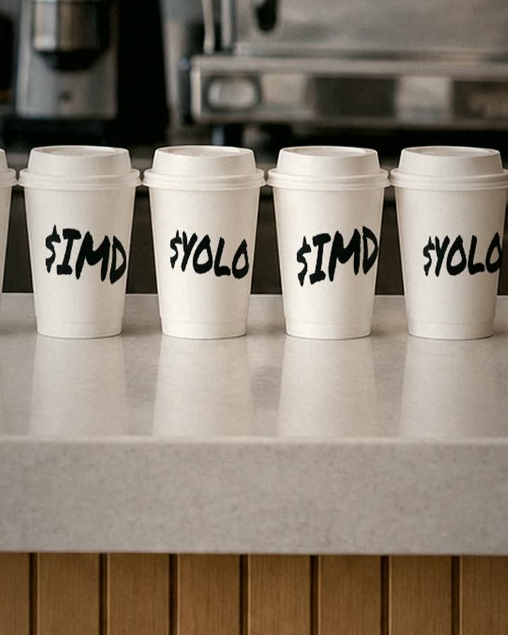 Cups with $IMD written on them